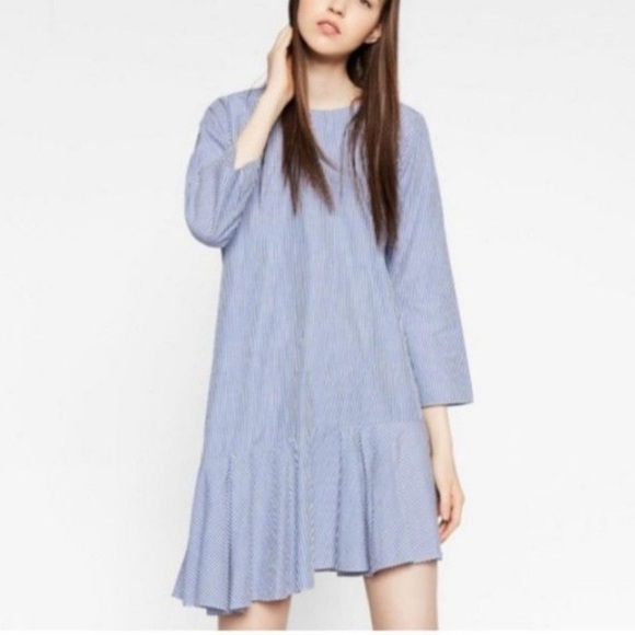 Zara Asymmetric Ruffle Hem Striped Dress - Picture 1 of 7